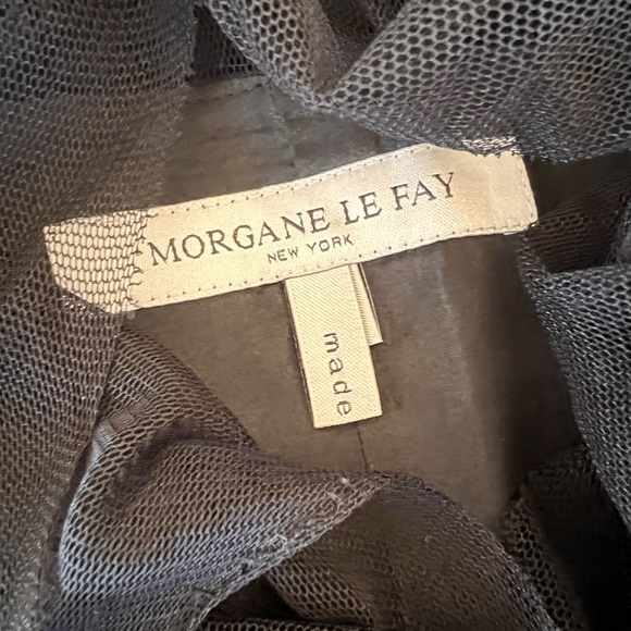 MORGAN LE FAY NEW YORK DRESS BLACK 100% SILK TIERED LAYERED SHEER - Picture 8 of 11